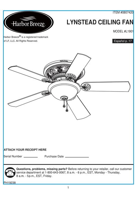 Do NOT use a plastic outlet box. . Harbor breeze ceiling fan instructions